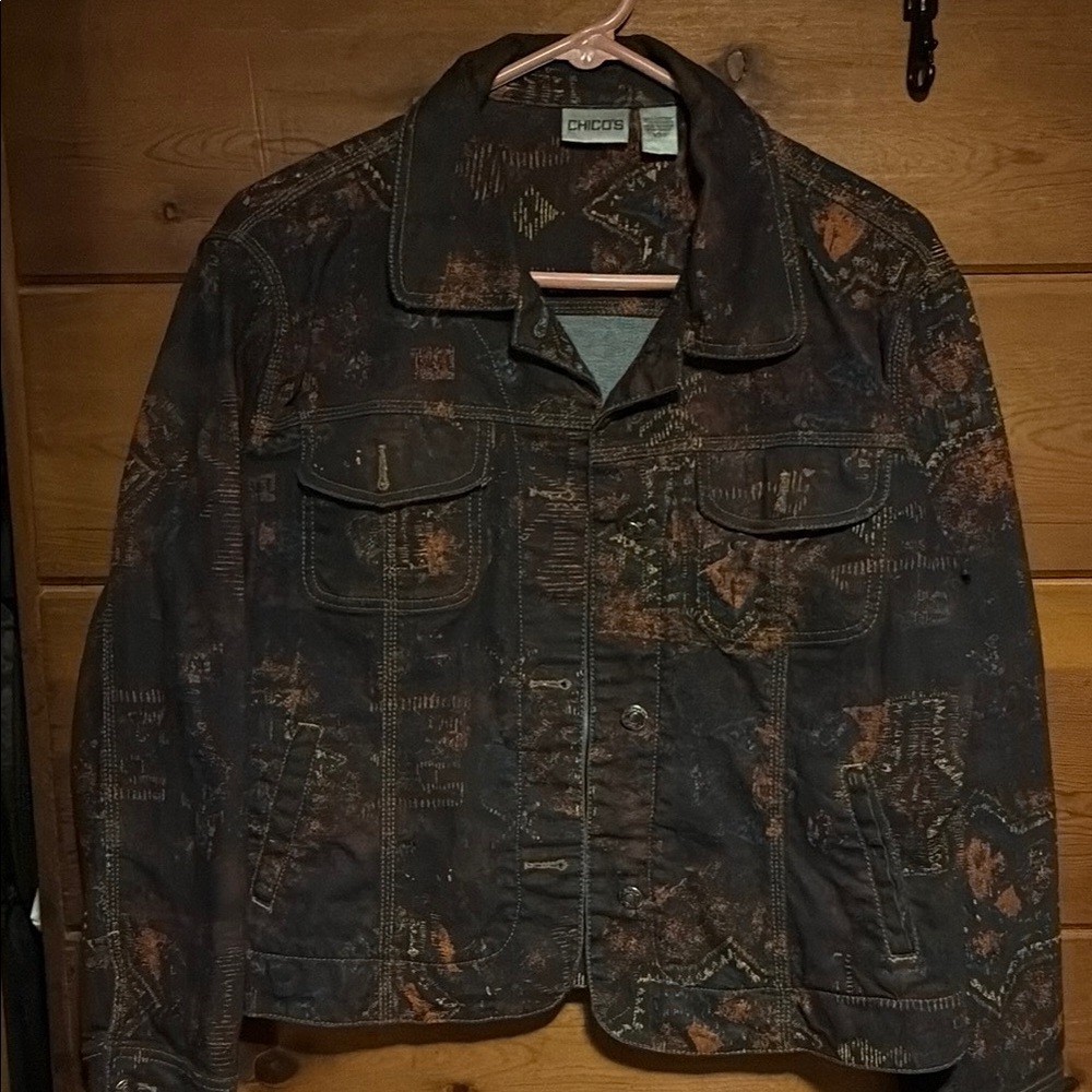 Chico's denim Jacket with Rust Accents